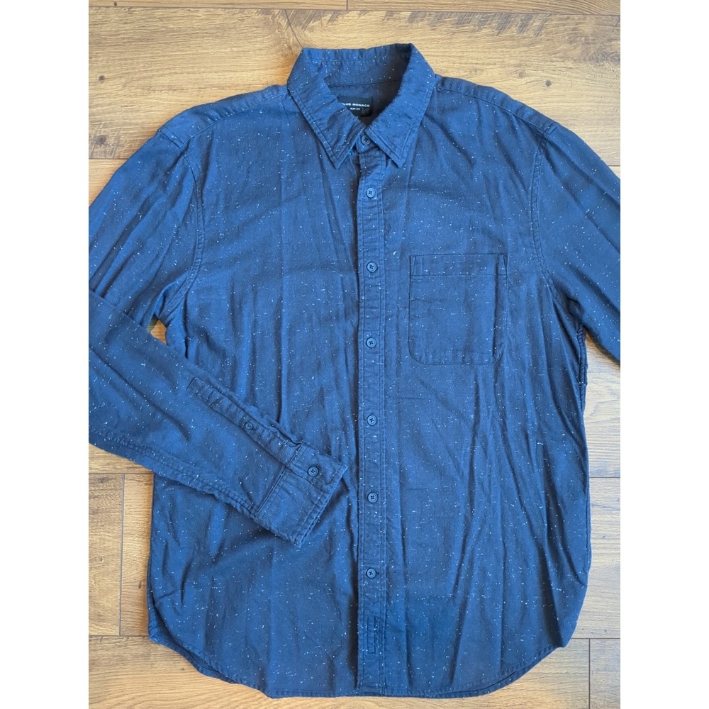 Club Monaco Mens Sz L Long Sleeve Blue Flecked Casual Button‎ Shirt